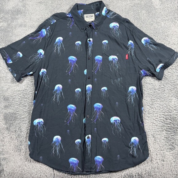 RSVLTS Jellyfish Print Rayon Mens XL RARE All Over Print Button Down Shirt - Picture 2 of 8